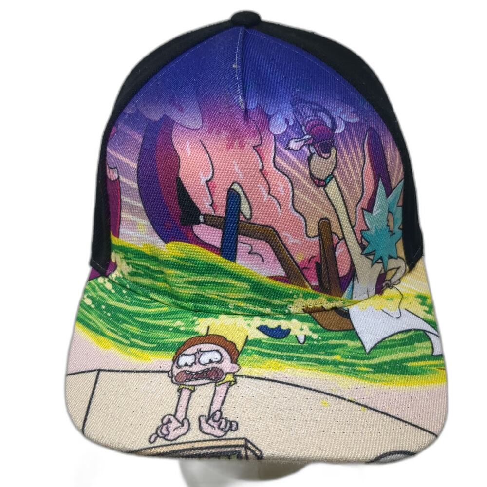 Bioworld 5 Panel Black One Size Snapback Rick and Morty Graphic Polyester Hat